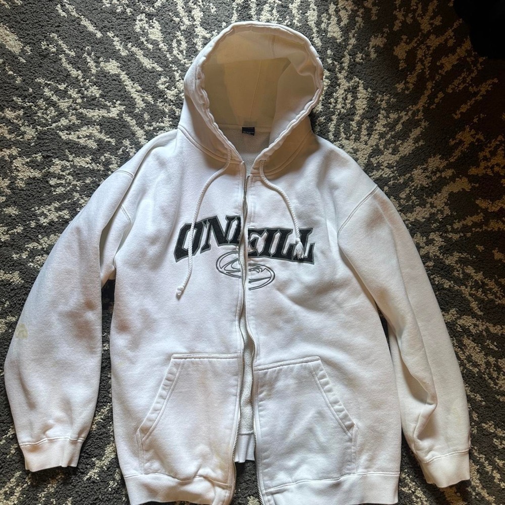 O'neill White vintage Y2K zip up hoodie w/ velvet center hit Size Lg